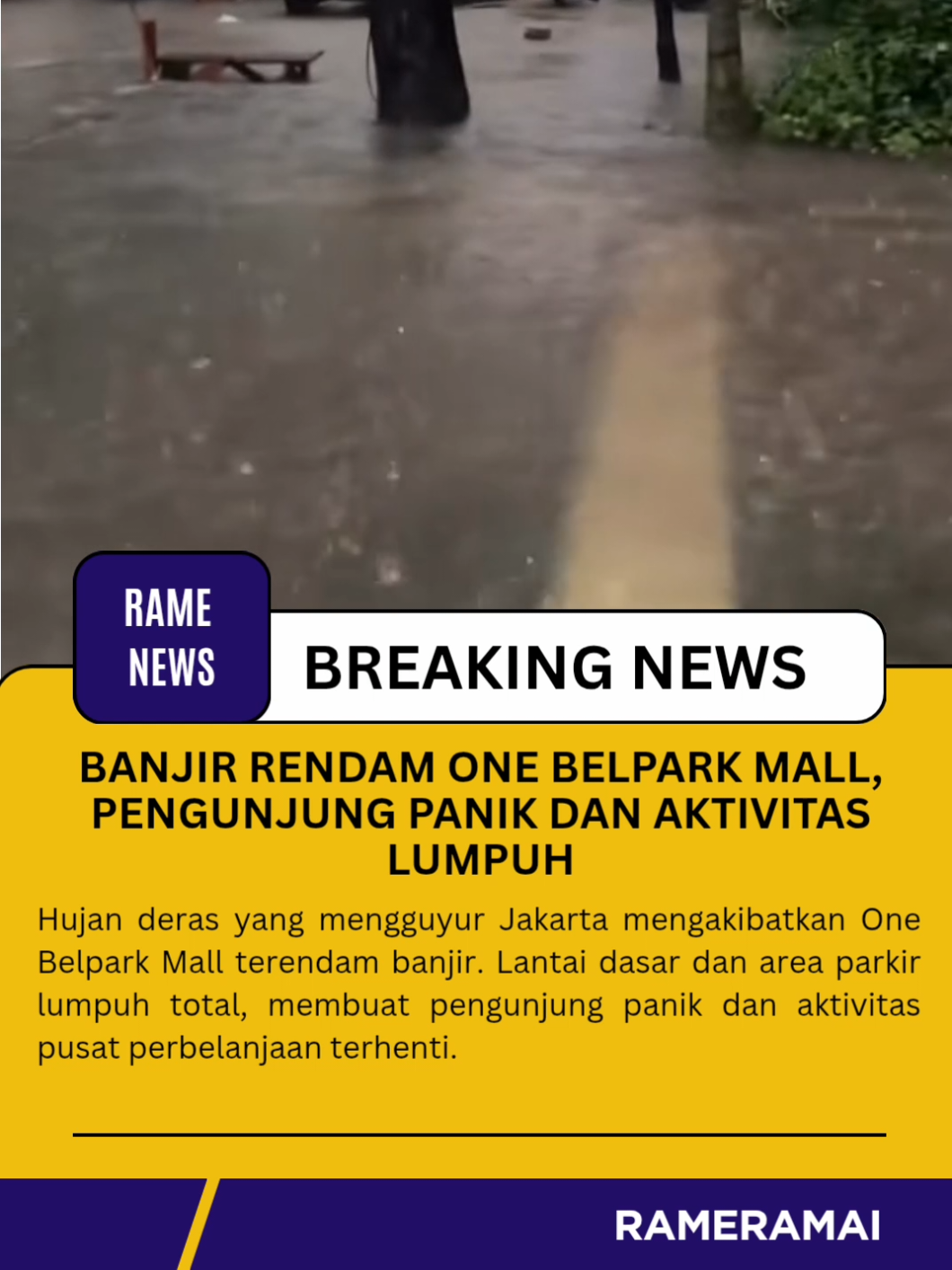 Banjir besar melanda One Belpark Mall, Jakarta pada Sabtu sore. Air meluap hingga merendam lantai dasar dan area parkir, membuat kendaraan terjebak dan pengunjung panik menyelamatkan diri. Hujan deras disertai sistem drainase yang tidak memadai diduga menjadi penyebab utama. Hingga kini, pihak pengelola mall bersama petugas masih melakukan penanganan di lokasi. #ramenews #ramerami #BanjirJakarta #OneBelparkMall #BeritaJakarta  