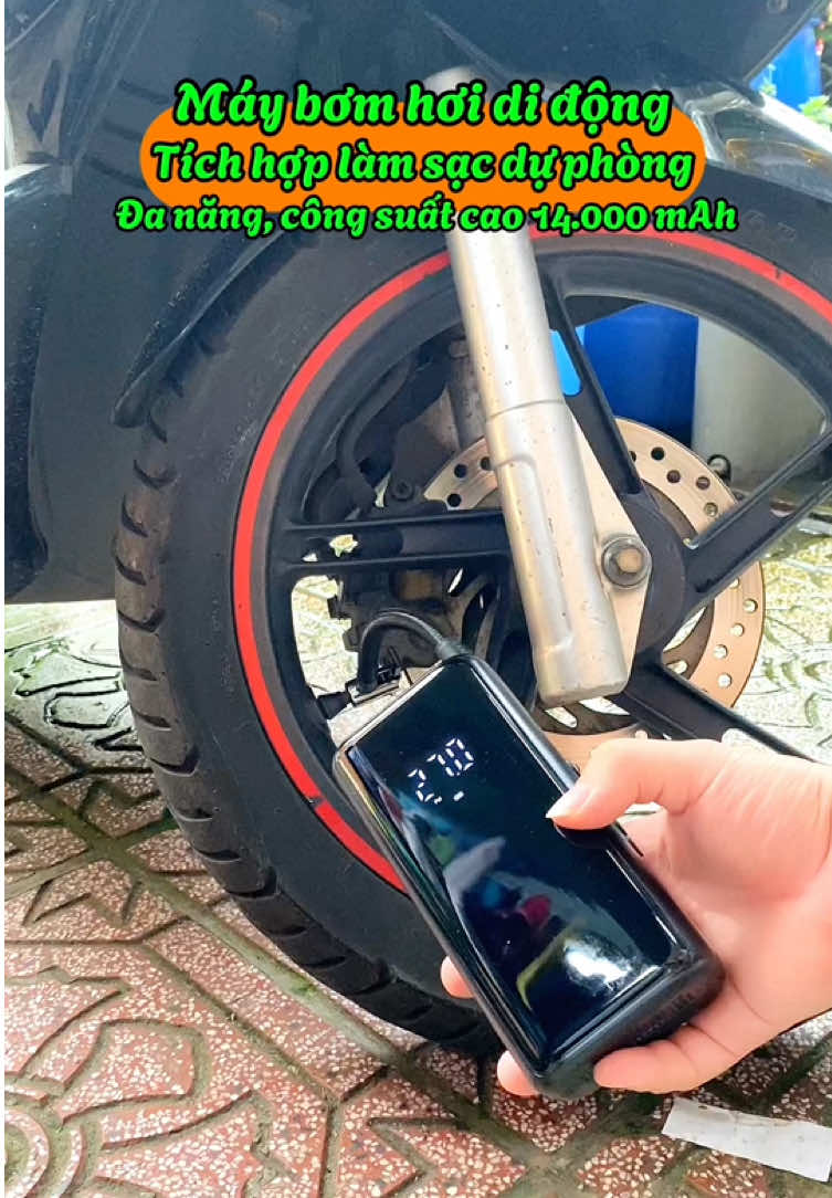 Máy bơm hơi di động, bơm lốp o tô, xe máy, xe đạp...làm sạc dự phòng siêu tiện lợi #maybom #maybomhoi #maybomlopxe #bơm #maybommini 
