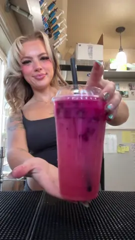 strawberry, huckleberry, white peach pink @Lotus Plant Power with coconut milk and dragon fruit #plantbased #lotusenergy  #energydrinks 