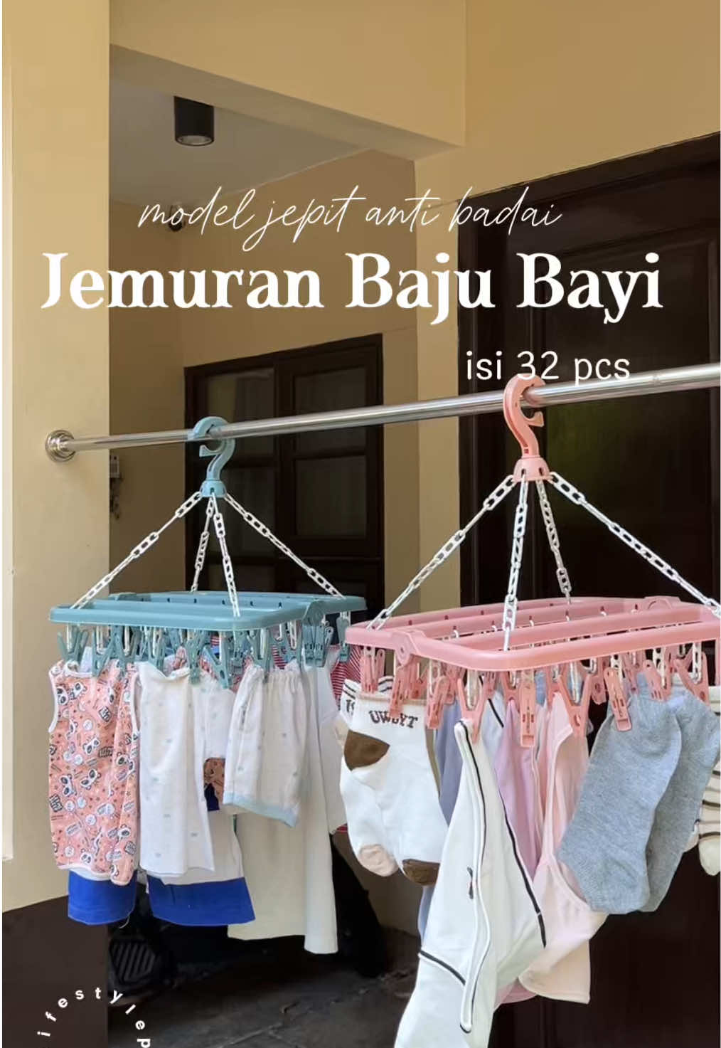 Jemuran baju bayi muat 32 pcs 👌 Kokoh Anti Badai 💯 #hangerbajubayi  #jemuranbajubayi #hangerjepit #hangerjepit32pcs 