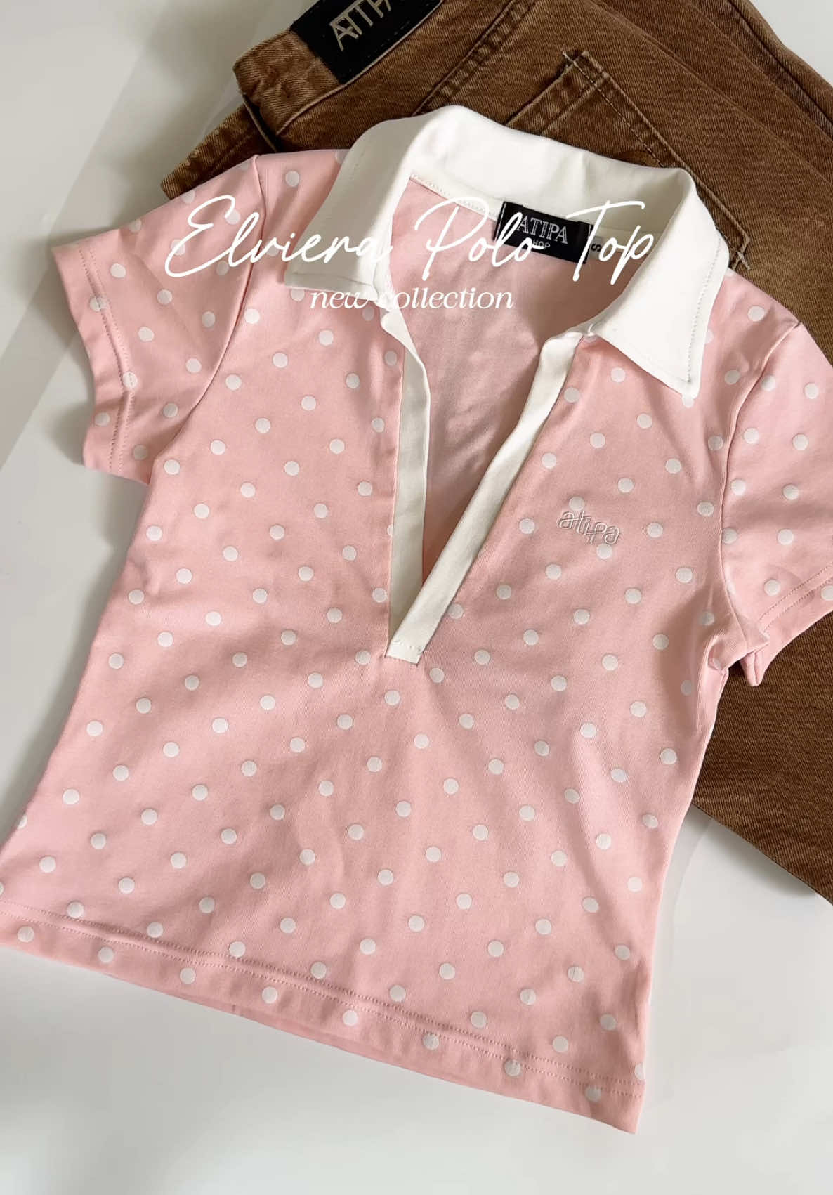 เสื้อโปโลคอวี polkadot ชมพู  #เสื้อโปโลคอวี #atipashop #atipabysunoi #TikTokFashion 