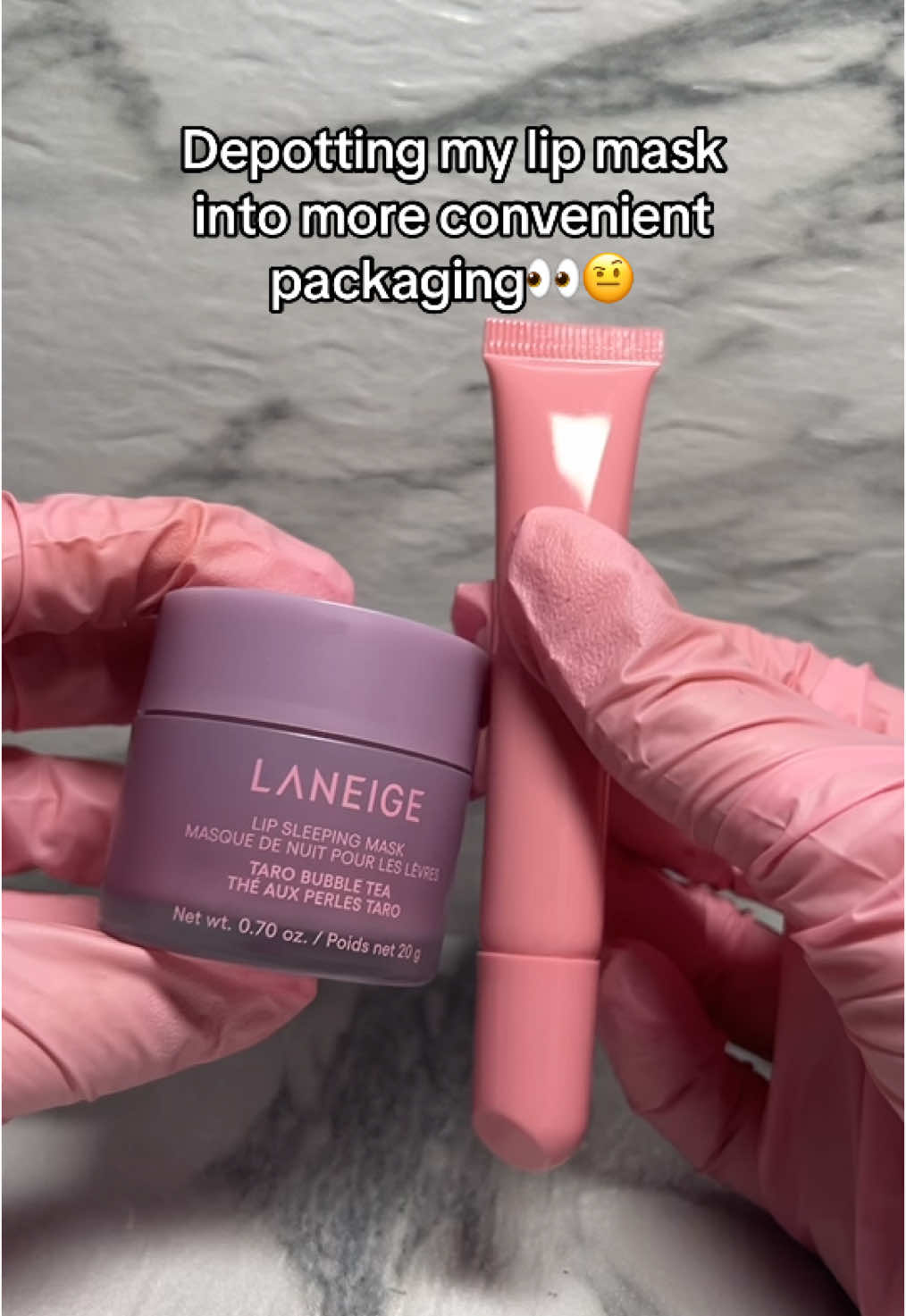 New packaging remind yall of anything?😅 #depotting #depottingmakeup #asmr #asmrsounds #depottingskincare #fyp #foryoupage #lipmask #laneige #rhode #rhodeskincare #justinbieber @laneige_us 