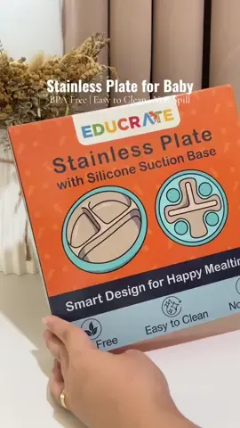 Stainless Plate for Baby! Easy to clean, Non toxic & Non Spill! with strong suction 🤎 #plateforbaby #dividerplate #stainlessplate #babyfeedingset #fyp 