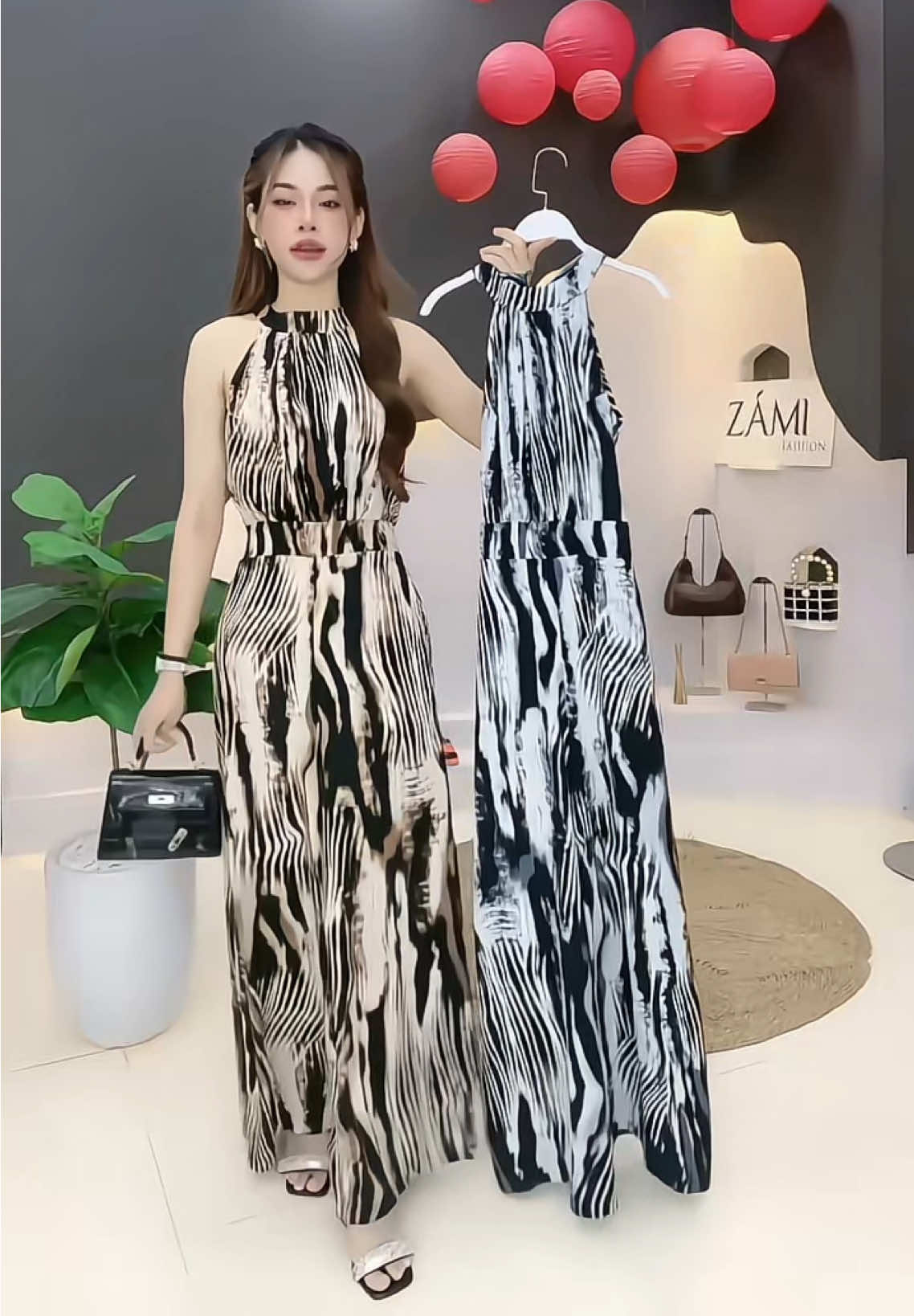 Jumpsuit lụa tuyết hoạ tiết thời thượng tôn dáng #tiktoklive #livehighlights