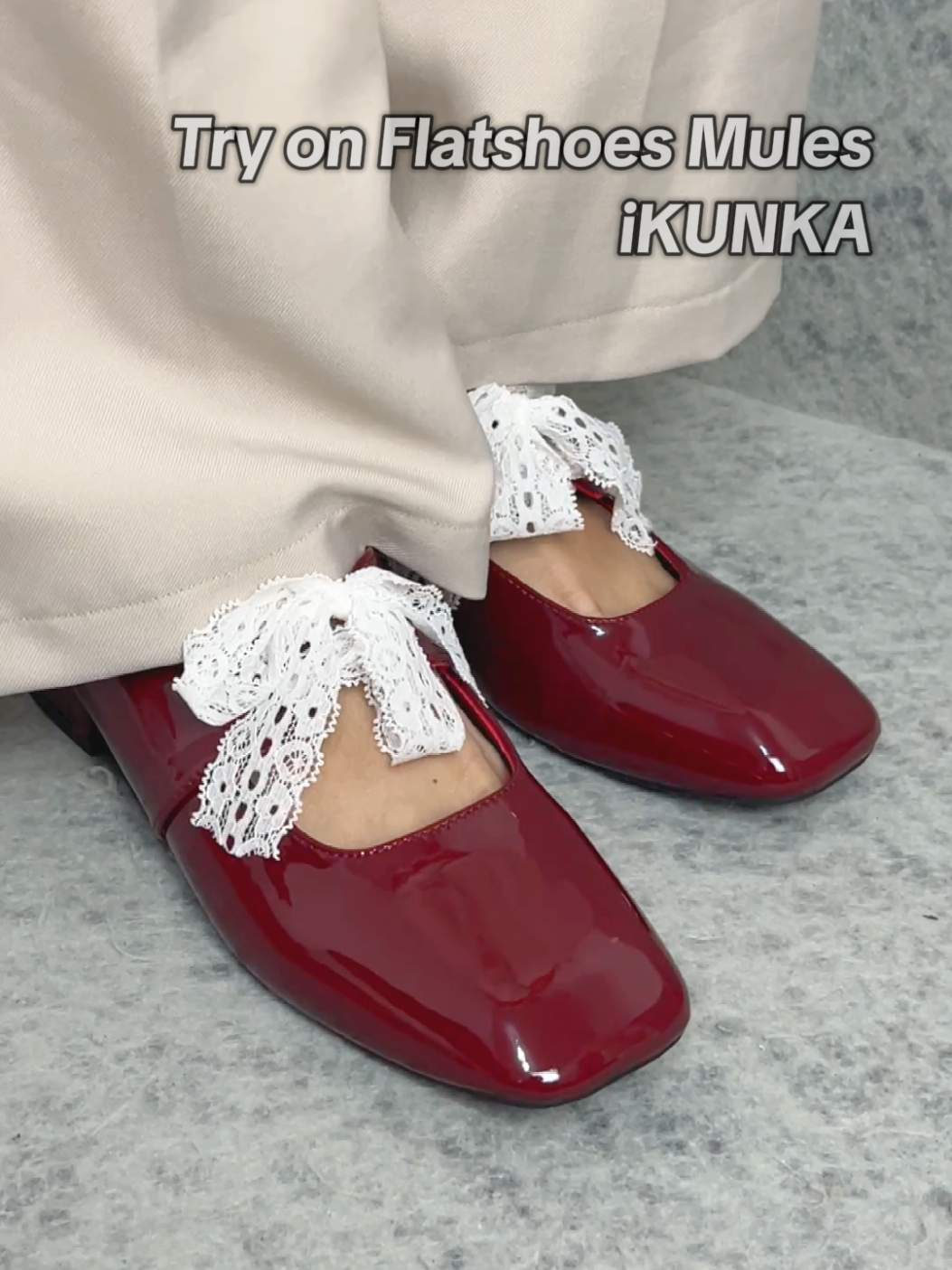 Try on Flatshoes Mules varian warna Burgundy nih✨, Salah satu varian yang paling diminati✨ #sepatuwanita #flatshoes #flatshoescantik #ikunka 
