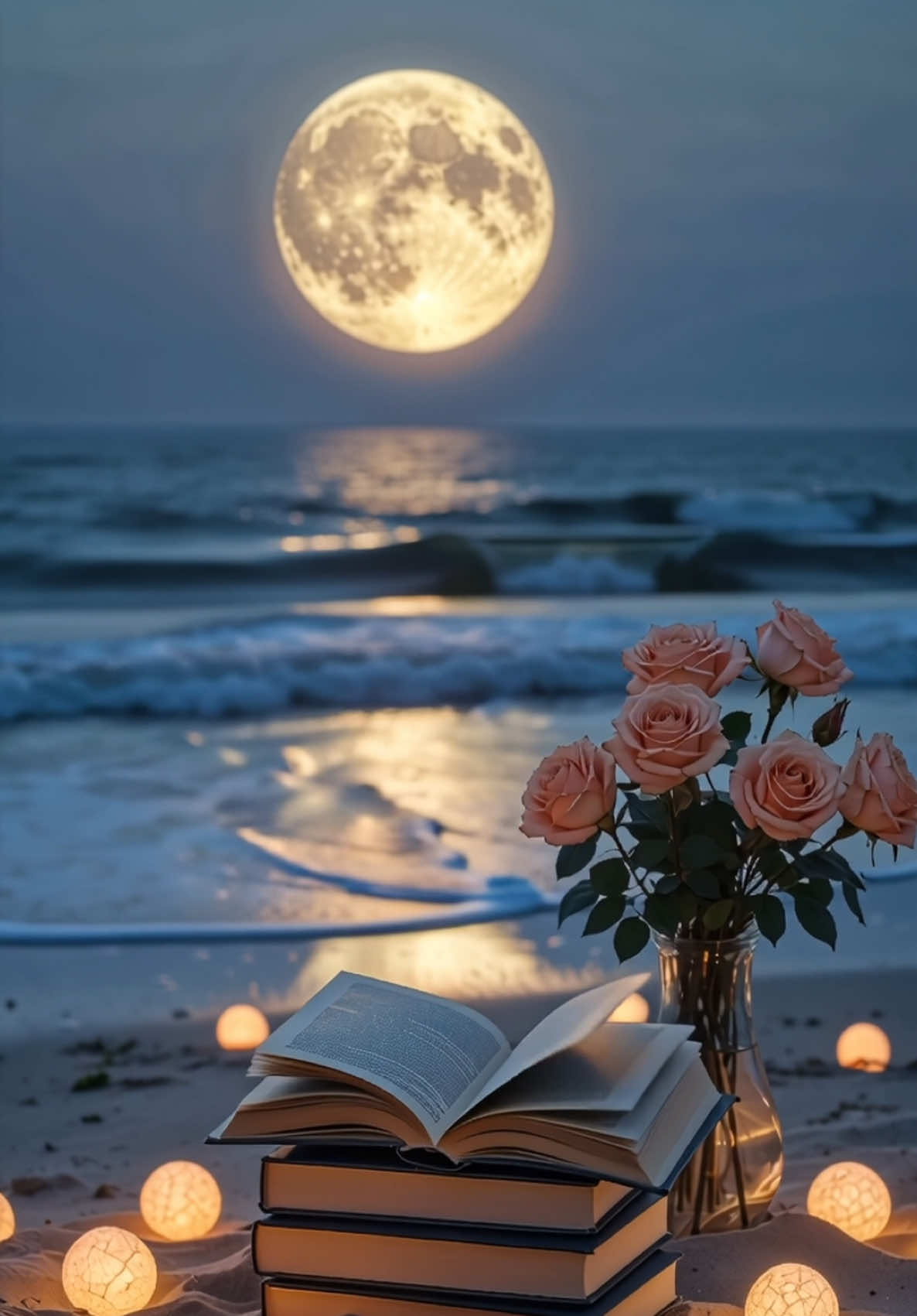 💗✨A Dreamy Evening Beach Scene Under A Glowing Full Moon✨✨ #nature #beach #moon #romantic #natureechoes729 