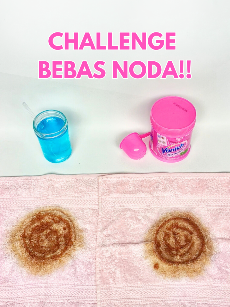 Challenge bersihin noda membandel! Handuk yang udah dilumuri noda dicuci pakai dua cara: – Sisi kiri pakai deterjen – Sisi kanan pakai Vanish Oxi Action + air hangat Hasilnya? ✨ Bagian yang pakai Vanish langsung bersih maksimal, sementara deterjen aja nodanya masih keliatan. Jadi, jangan lupa tambahin Vanish di setiap cucian biar bebas noda #vanishoxiaction  #challengenoda   #CucianMaksimal 
