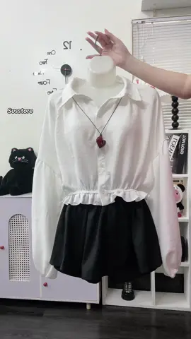 Áo Sơ Mi Dáng Croptop Tay Bồng Xing #xh 