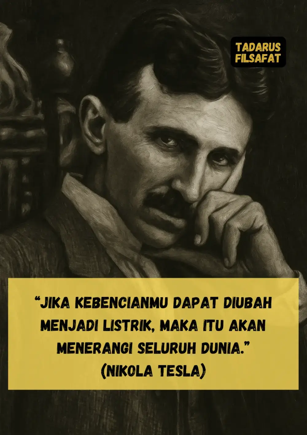 Kebencian adalah energi paling purba dalam diri manusia—ia menggerakkan perang, melahirkan dendam, dan menguras hidup pelan-pelan. Tesla melihatnya bukan sekadar emosi, melainkan daya yang bisa menyalakan dunia. Mengapa kita membiarkan energi itu terbuang menjadi kehancuran? Bayangkan jika ia ditransformasikan, bukan untuk membakar, tapi untuk menerangi. Kebencian yang diolah bisa menjadi dorongan kreatif, kekuatan perubahan, bahkan cahaya yang menyingkap kegelapan zaman.  Apakah kita masih rela membiarkan kebencian hanya menjadi racun, bukan sumber cahaya?