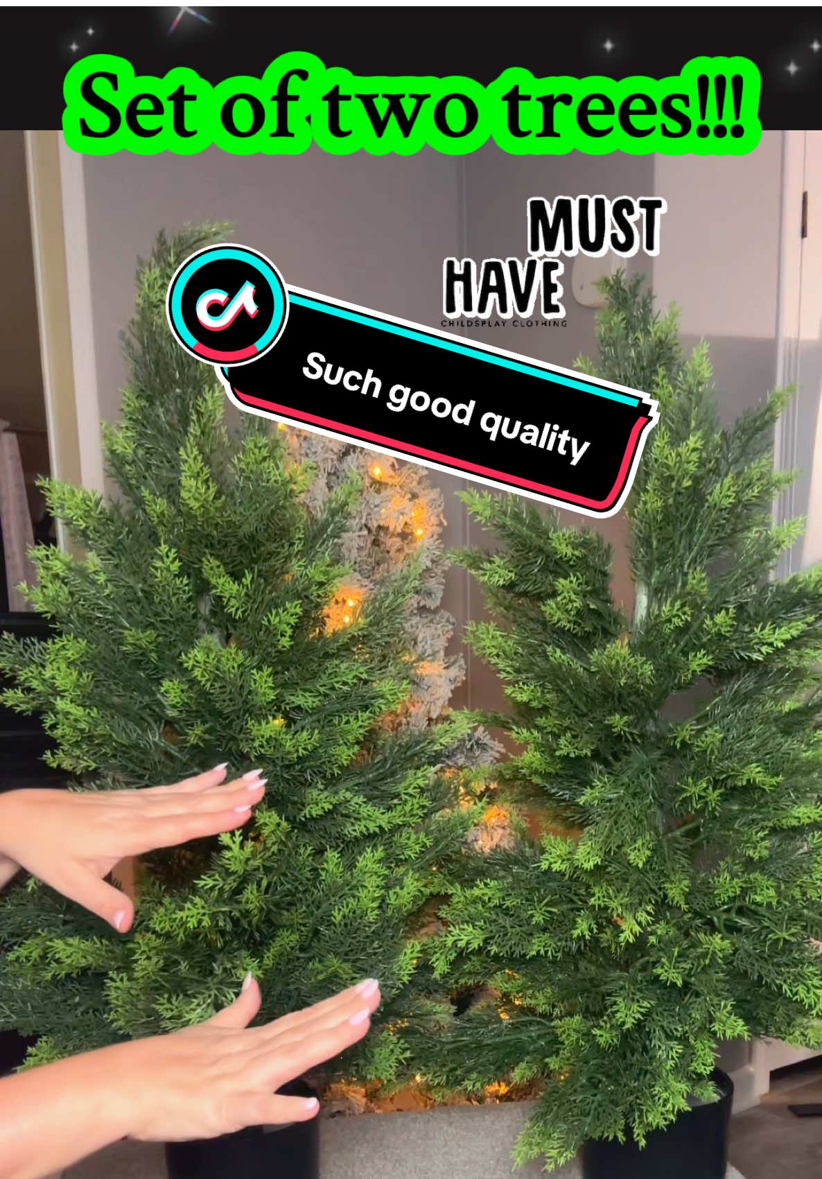 This set of two trees look amazing and they are such great quality!! They already come in a weighted base and bendable branches!! #christmas #christmasdecor #tree #elevatedhome #tiktokcreatorpicks 🌲🌟💜🎄