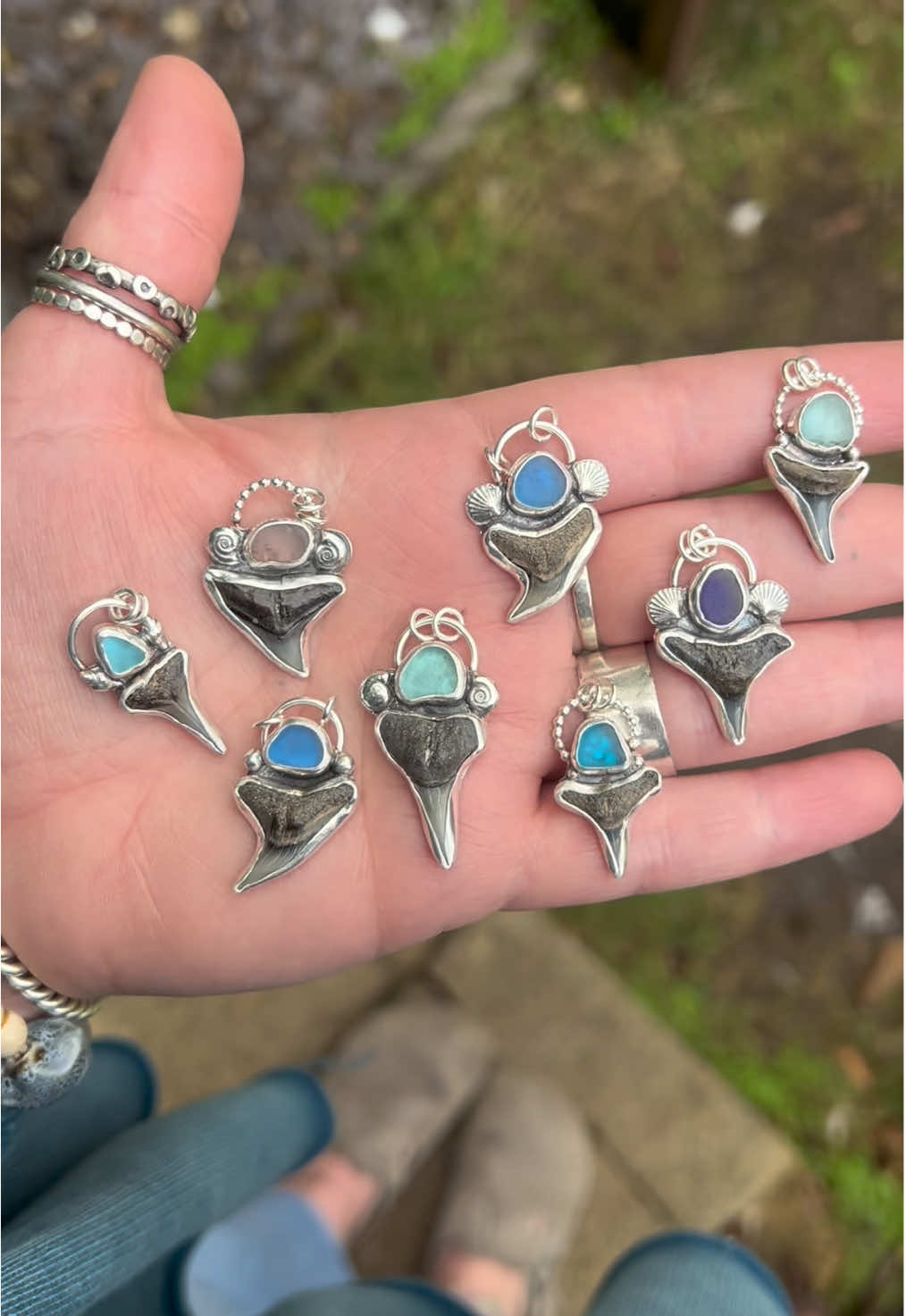 The perfect necklace for the ocean girlies!🌊🐚✨ #seaglasstiktok #sharktooth #fossilcollector #shedmaid #moana 