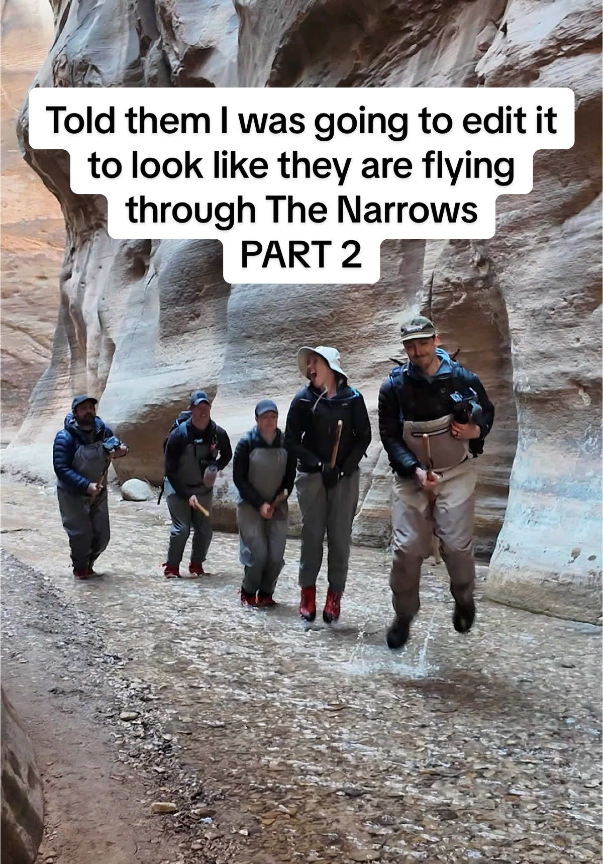 Replying to @user2980126936888 Part 2 of trying to fly The Narrows 🧚✨ Make sure to hit follow to see the final result!  Working on editing this into my envisioned masterpiece! I’ll post the final results asap… editing has been slowed down by laughing so hard I cry and then can’t see the computer screen 🤣😂🤣 Earlier this year we visited 3 of the 5 National Parks in Utah with our good friends. So much laughter and fun. We got a little silly in The Narrows, but as you can see we were having a great time! The Narrows should be on your bucket list, and hey, maybe you can go do a better job at ✨flying✨ than we did.  #prank #zionnationalpark #zion #utah #thenarrows #nationalparks 