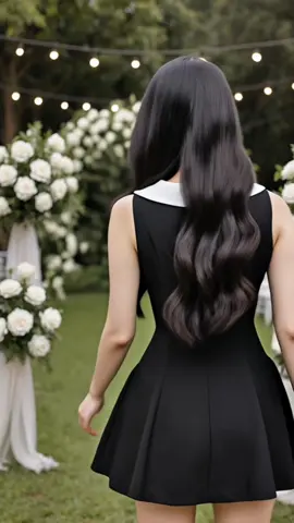 Đầm đen cổ V trắng phối hoa trà  #vayditiec #vaydichoi #vaydicuoi #changshopxinh66 