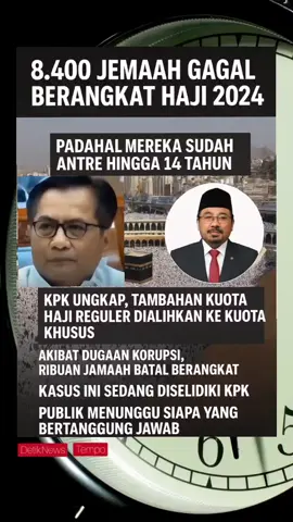 “Sebanyak 8.400 jemaah haji gagal berangkat pada tahun 2024. Padahal mereka sudah menunggu antrean hingga 14 tahun. KPK mengungkap, tambahan kuota haji yang seharusnya diberikan kepada jemaah reguler malah dialihkan ke kuota khusus. #politikindonesia #fyp #beritaterkini #beritaviral #korupsi 