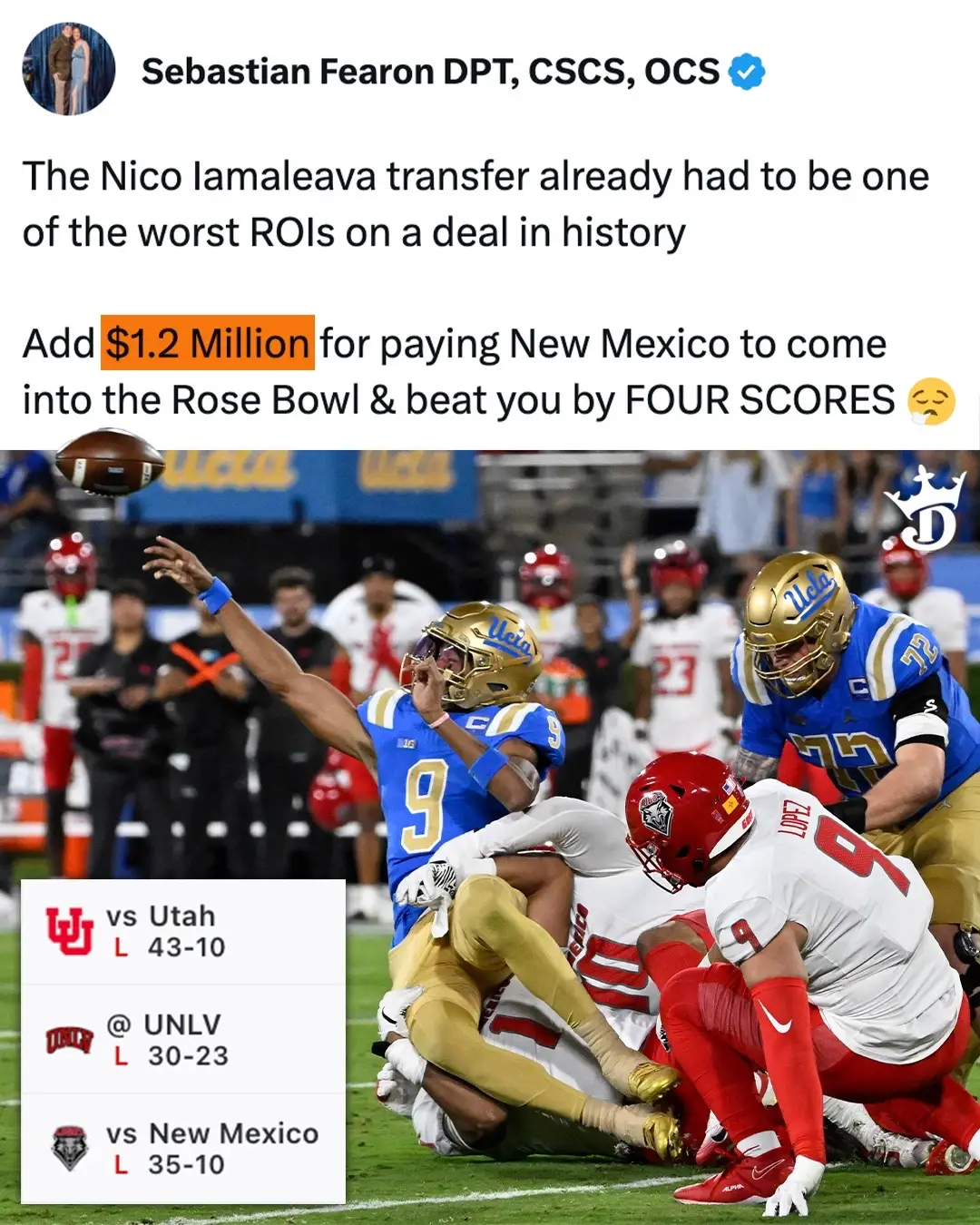 Nico Iamaleava’s first three games as a member of the UCLA Bruins football team have not gone to plan 😳 (h/t Sebastian Fearon, TheAthletic, SECBarstool / X) #nicoiamaleava #ucla #uclabruins #uclafootball #tennesseefootball 