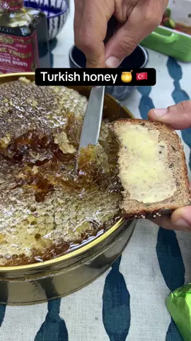 Wrapped in multiple layers of Saran Wrap and tape, this honey makes its way back with us after every trip to Turkey. It’s the best honey I’ve ever tasted. My mother-in-law gets it shipped from Erzurum in eastern Turkey. #turkishamerican #honeycomb #turkmutfagi #turkish 