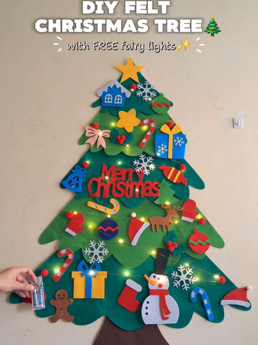 DIY Christmas tree na may FREE fairy lights na!🎄 #feltchristmastree #christmastree #christmasdecoration #christmas #diychristmasdecor 