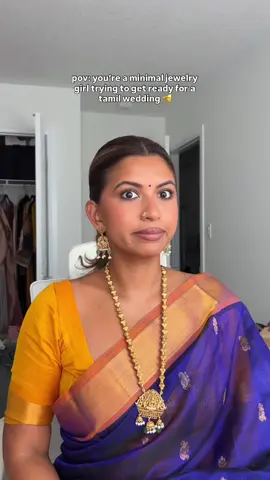 I usually only wear jimmikis so this was SO tough!! Just me or anyone else? #tamil #tamiltiktok #browngirl #indianjewellery #relatable  Saree: @Satika Boutique 