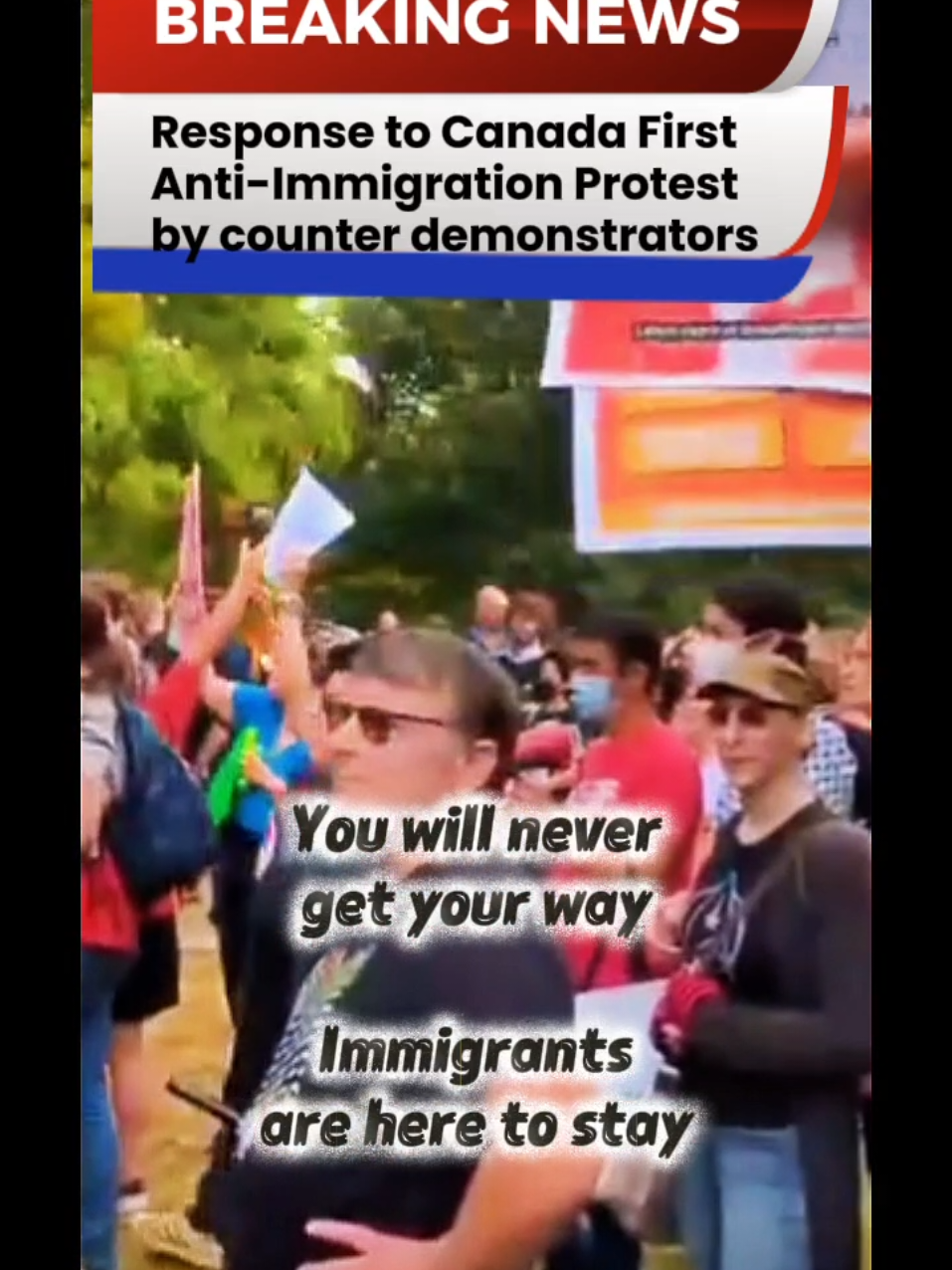 You will never get your way Immigrants are here to stay #Immigration #Canada #Protest2025 #canadian #canada_life🇨🇦  Counter Protesters have outnumbered Canada First anti-immigration protesters