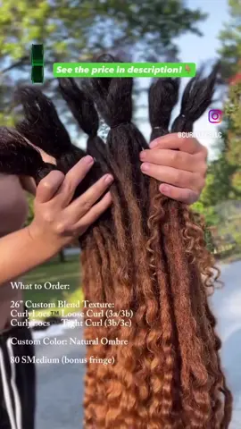 This Order: ❤️26” Custom Blend Texture: Curly Locs M Loose Curl (3a/3b) Curly LocsTM 1ight Curl (3b/3c) ❤️Custom Color: Natural Ombre ❤️80 SMedium (bonus fringe) https://curlylocsllc.etsy.com/listing/4361103911 Why are extensions so expensive? Cost breakdown: 🧵🪡Materials-$430 $190 2 bundles 26” CurlyLocs™️ Loose Curl $190 2 bundles 26” CurlyLocs™️ Tight Curl  $50 Color/bleach/product 💪🏽Labor-$970 ❤️Color: Wash, dry, bleach, wash, dry, tone, dry ❤️Loc hair: loc with 3 different hooks ❤️Wash hair again ❤️Cut off Weft and prep: This step takes a long time, but will save you or your loctician the time and hassle of trying to install blunt, straight ends. (Save money by asking me to leave them on the weft!) Total For This Set $1400.  #customlocextensions #locextensions #curlylocextensions #curlylocs #instantlocs 
