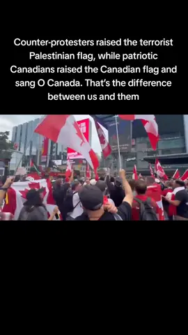 Counter-protesters raised the terrorist Palestinian flag, while patriotic Canadians raised the Canadian flag and sang O Canada. That’s the difference between us and them. #canada🇨🇦 #conservatives #conservative #canadafirstrally #christiepitspark 