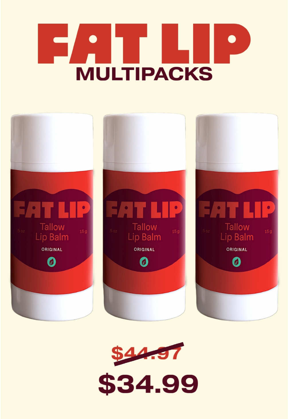 BIG FAT LIP 3 Pack: $34.99. Click the link in our bio to get them now! #tallowskincare #foryoupage #madeintheusa #maha #SelfCare 