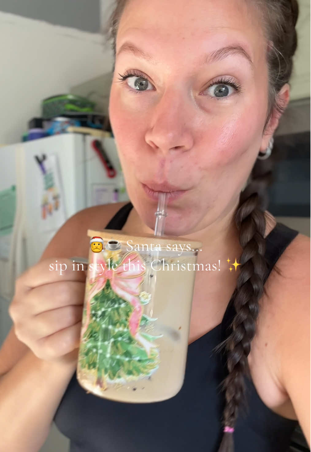 Your Christmas coffee just got an upgrade 🎄☕ This 17oz Santa glass mug with lid + straw is perfect for holiday lattes, hot cocoa, or festive drinks. Reusable, washable, and guaranteed to spread cheer all season long!  #ChristmasMug #HolidayCoffee #FestiveDrinks #SantaMug #GiftIdeas 