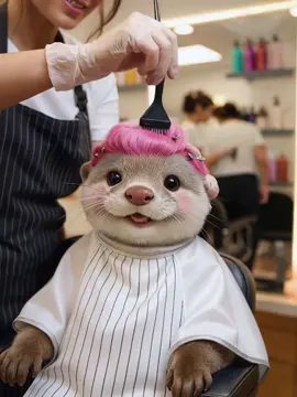 Let’s dance together when my hairstyle is done. #funny #dance #pet #otter #Ai 