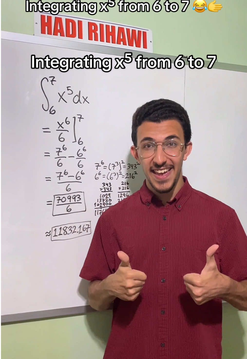 How many times did I say 6 in this video? How to integrate x⁵ on 6 7 😂🫱 Leave a comment with any problems I should solve next! #math #maths #fyp #67 #integral 