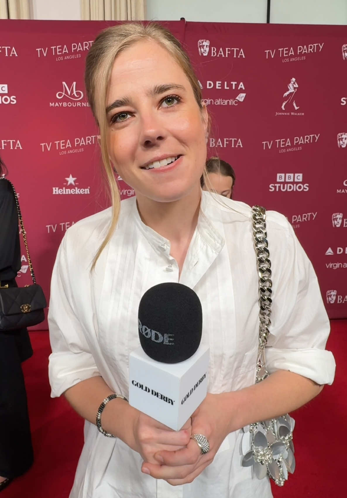 #ThePitt star Taylor Dearden would love to get played off while accepting an Emmy to “Savage” by Megan Thee Stallion, naturally. #taylordearden #melking #interview #redcarpet #event #celebrity 