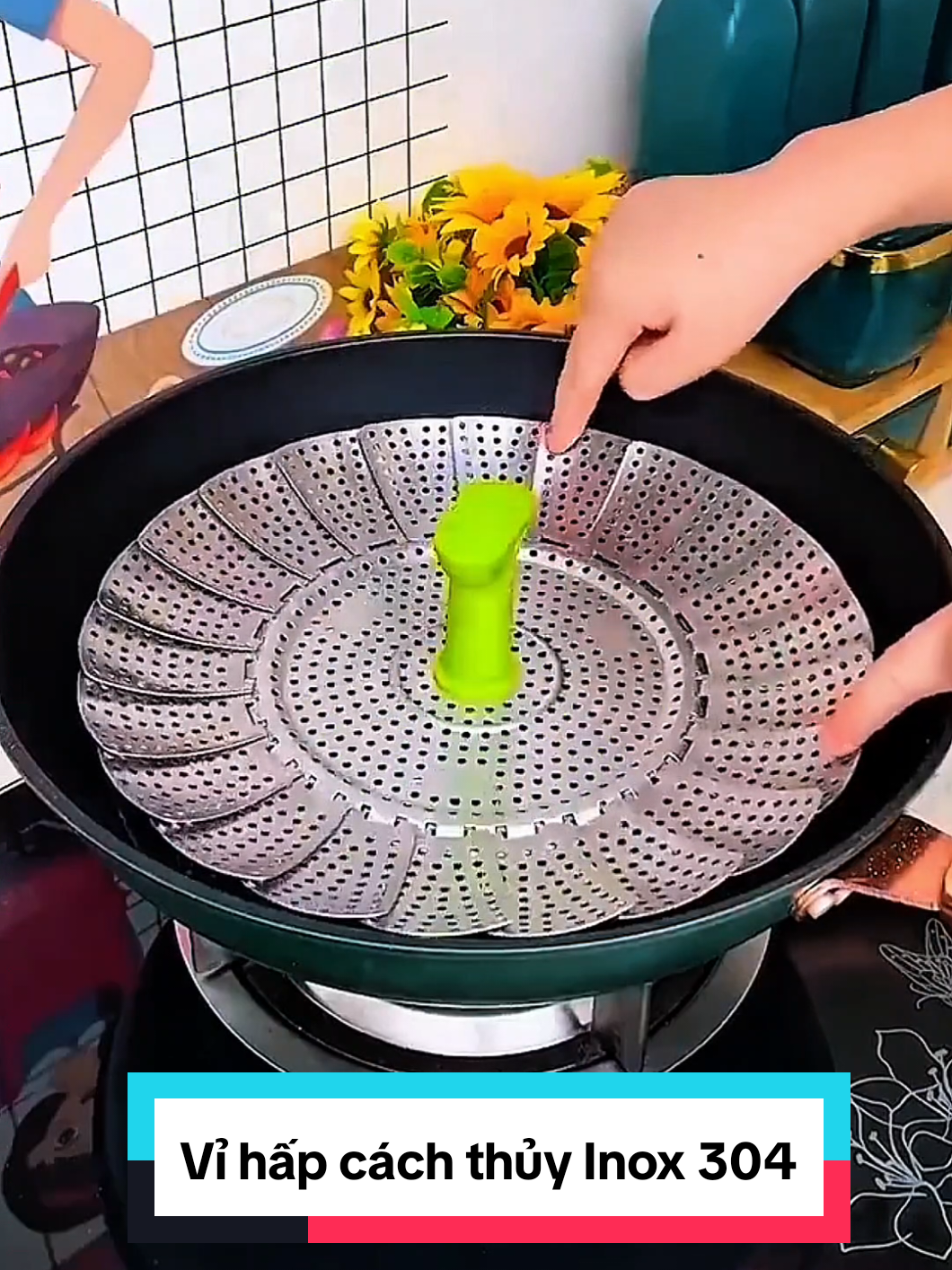 Vỉ hấp cách thủy xoè cụp , chất liệu Inox 304 với núm nấc tay cầm tiện dụng đa năng #vihapinox #vihapdanang #vihapcachthuy #vihapinox304 