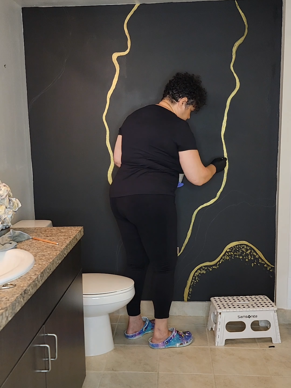 MURAL IN PROCESS 🖤 #wallmural #mural #interiordesign #design #bathroomdecor 