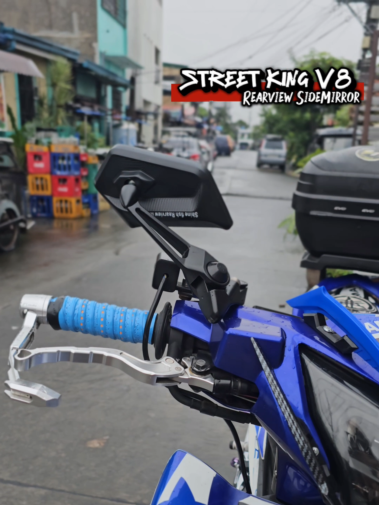 Street King V8 Rearview Side Mirror Alloy Non-Clear Lens / Blue Lens Universal #streetkingsidemirror #bluelens #universalsidemirror #sidemirror #yamaha 