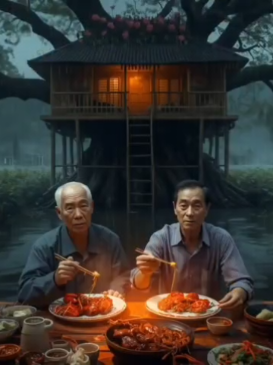 🌧️ Entering in rain and wind, heart-pounding first scene! 🍲 Sitting in water, enjoying a delicious moment 😋 💬 Intense conversation and expressive gestures, feel the chemistry! 🌪️ Stormy climax with dramatic close-ups and raw emotions 💔🎥#trending #viral #ai #rain #tiktok 