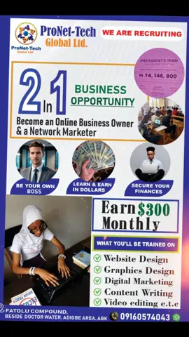 Are you looking for a way out to learn digital skills?  ProNet-Tech Organization trains you on Website & Graphics Design, Digital Marketing, Content Writing & more, all for Free. Be your own boss and secure your finances!💼   👉 Hurry now to grab your spot! Limited seats. DM for better explanation 🤩#student #abeokuta #ogunstate #digitalskills #viral 