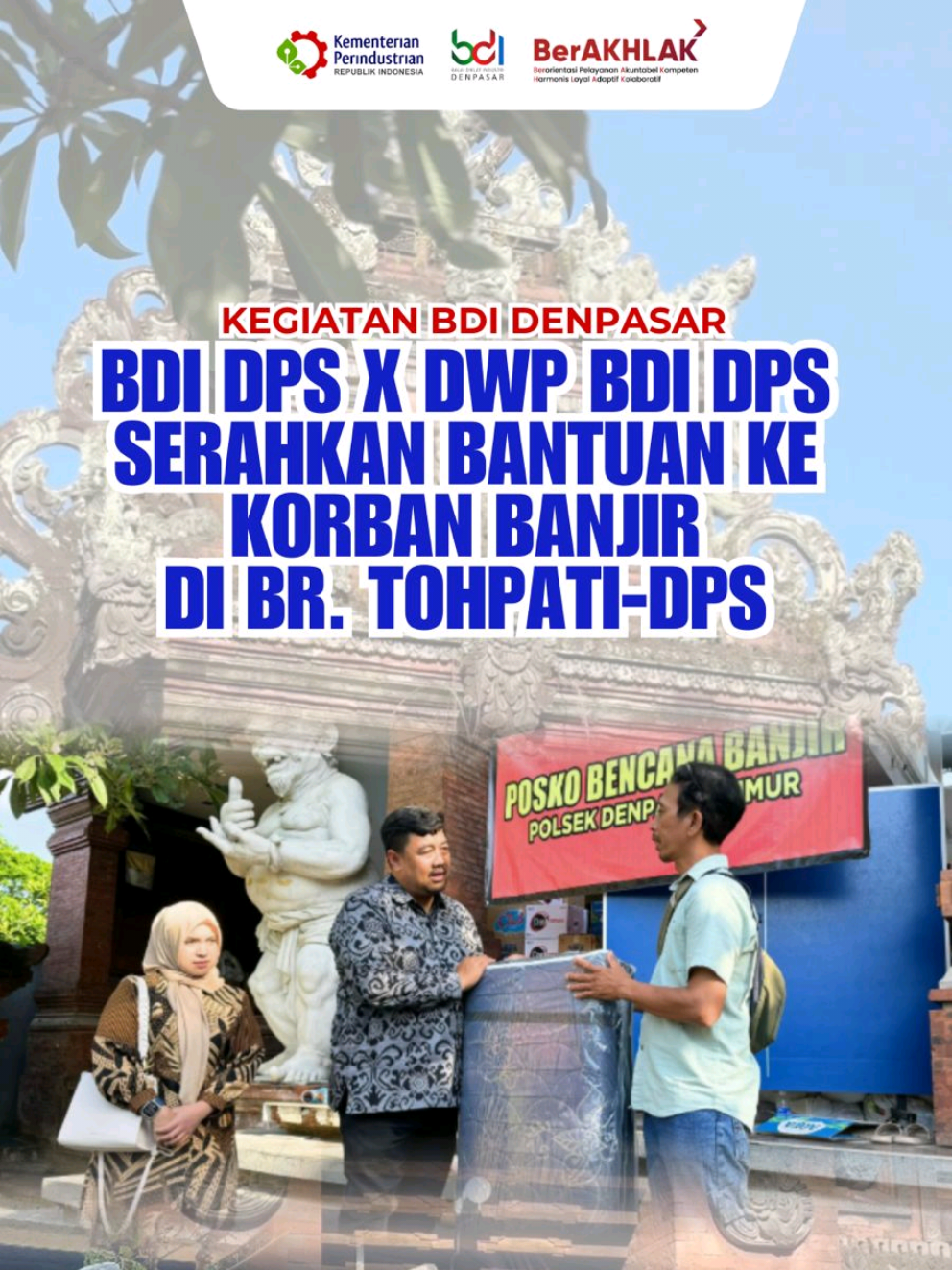 ✨BDI DENPASAR x DWP BDI DENPASAR SERAHKAN BANTUAN UNTUK KORBAN BANJIR DI BANJAR TOHPATI✨ Beberapa waktu yang lalu, sebagian wilayah di Bali terkena banjir yang menyebabkan banyak warga terdampak. Termasuk area Tohpati dimana BDI Denpasar berlokasi juga terdampak oleh banjir yang datang secara tiba-tiba.  Pada Jumat (12/9) yang lalu, keluarga besar Balai Diklat Industri (BDI) Denpasar yang diwakili oleh Kepala BDI Denpasar Bapak Arga Mahendra, beserta Ketua @dwp.bdidenpasar Ibu Ayu Arga Mahendra menyerahkan bantuan berupa beberapa kasur lipat untuk warga terdampak banjir yang berada di Posko Bencana Banjir Banjar Tohpati, Denpasar Timur.  Semoga bantuan ini dapat bermanfaat bagi warga dan keadaan bisa segera pulih seperti sediakala.