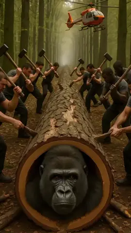 Rescue Gorilla From Giant wooden Log #rescueanimals  #viral  #tiltoktrendingvideo  #animalrescuestory  #trending