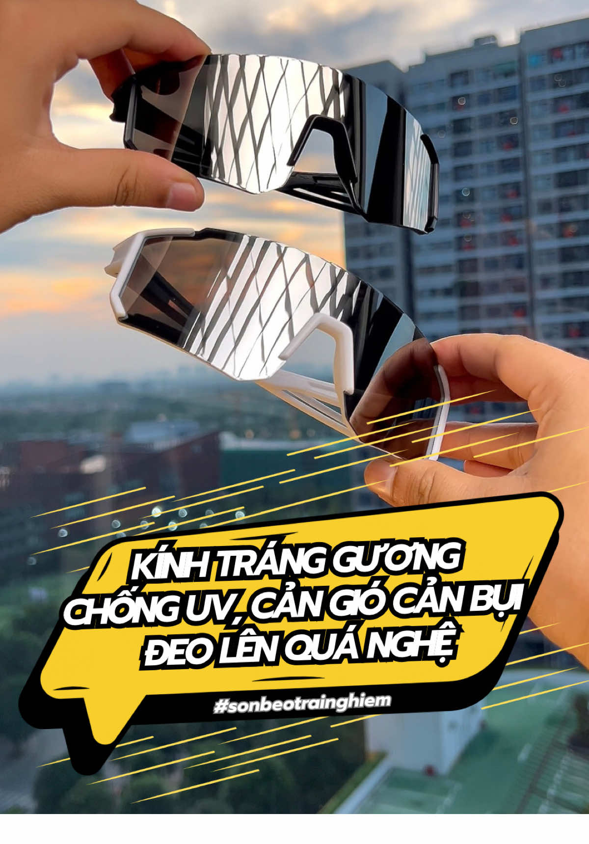 Kính thể thao, đi đường này nhẹ mà đeo cản gió cản bụi cực tốt. Thiết kế tròng tràn viền tráng gương đeo lên quá nghệ. #sonbeotrainghiem #kinhchongbui #kinhthethao 