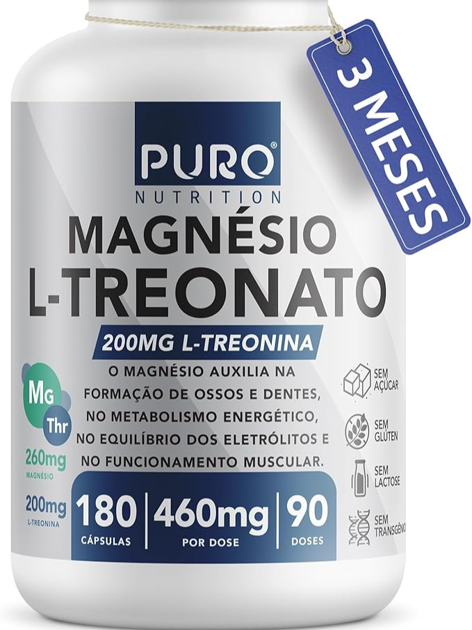 Magnésio L-Treonato Puro Nutrition + Quelato, Alto Teor de Magnésio por Porção, 180 Cápsulas✨ Sua mente mais leve com Magnésio L-Treonato 🧘‍♀️💤 Já ouviu falar do Magnésio L-Treonato? Ele é especial pra memória, qualidade do sono e foco! 🌙✨ Com + quelato, alto teor por cápsula, 180 unidades — muito custo-benefício. Nota ⭐4,7⭐ em + de 1.100 avaliações! 👉 Comente 