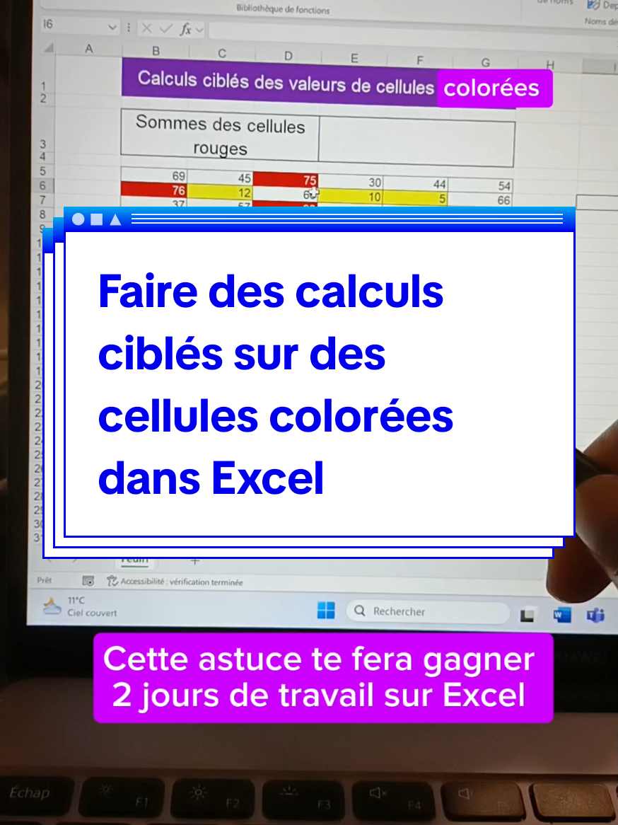 Faire des calculs ciblés sur des cellules colorées dans Excel et économiser des heures de travail. Vous y trouverez également une astuce pour obtenir la suite Office 2021 prix cadeau. #Excel #office #computer #keysfan  #fyp 