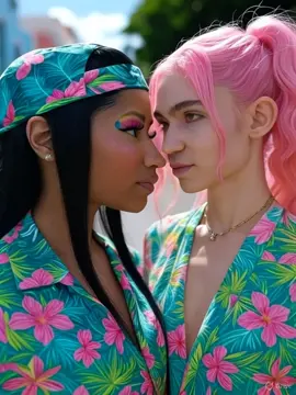Grimes x Nicky Minaj lesbian kissing 3 #AI #AIart #AIvideo #yuri #lesbian 
