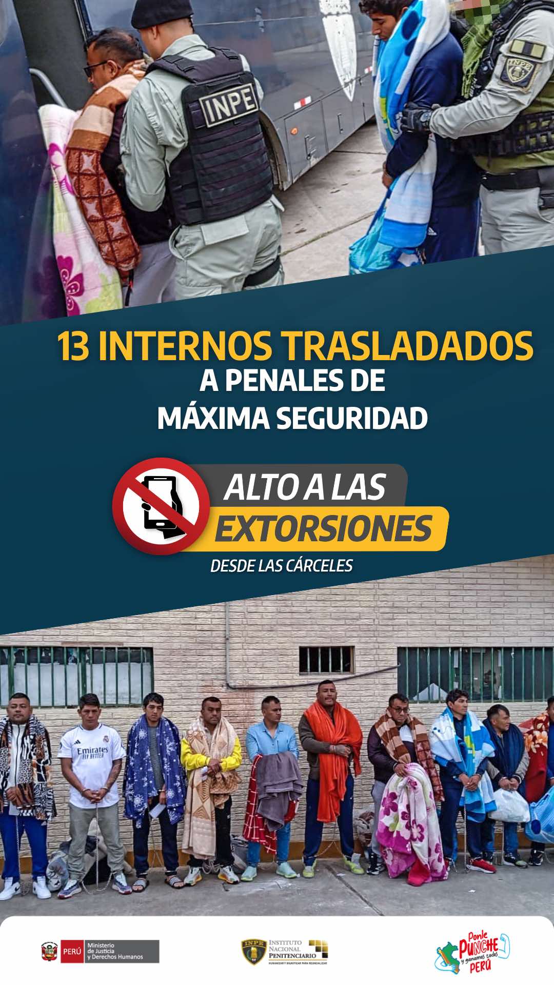🚨 El INPE desarticuló estructuras criminales en el penal de Cajamarca. Trece internos, identificados como cabecillas de extorsión, tráfico de drogas y otros ilícitos, fueron trasladados a penales de máxima seguridad bajo estrictos protocolos. Esta acción reafirma el compromiso de cortar de raíz el delito y garantizar la seguridad en los establecimientos penitenciarios de todo el país. 