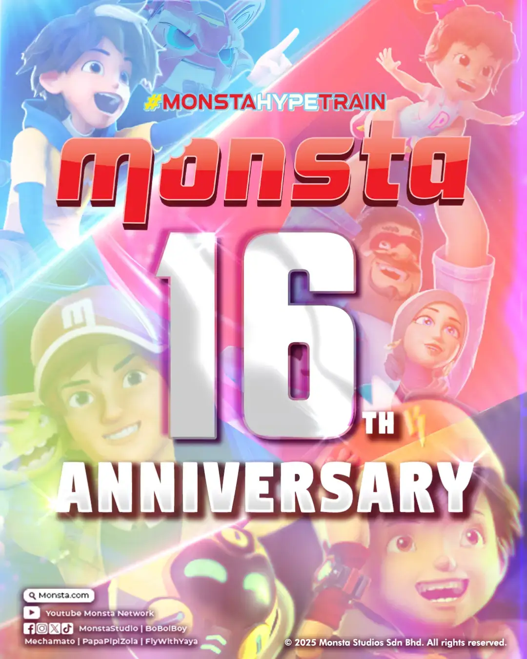 🎉 #Monsta16Anniv 🦸‍♂️ Terima kasih, wahai anak muda sekalian. Giliran Papa akan tiba untuk bersinar di layar perak pada bulan Disember ini dengan #PapaZolaTheMovie! Teruskan menyokong #Monsta dan adiwira² yang lain! Sweet 16~ 🌹 #MonstaHeroes #15Sep . BoBoiBoy . Mechamato . PapaPipi . PZTM