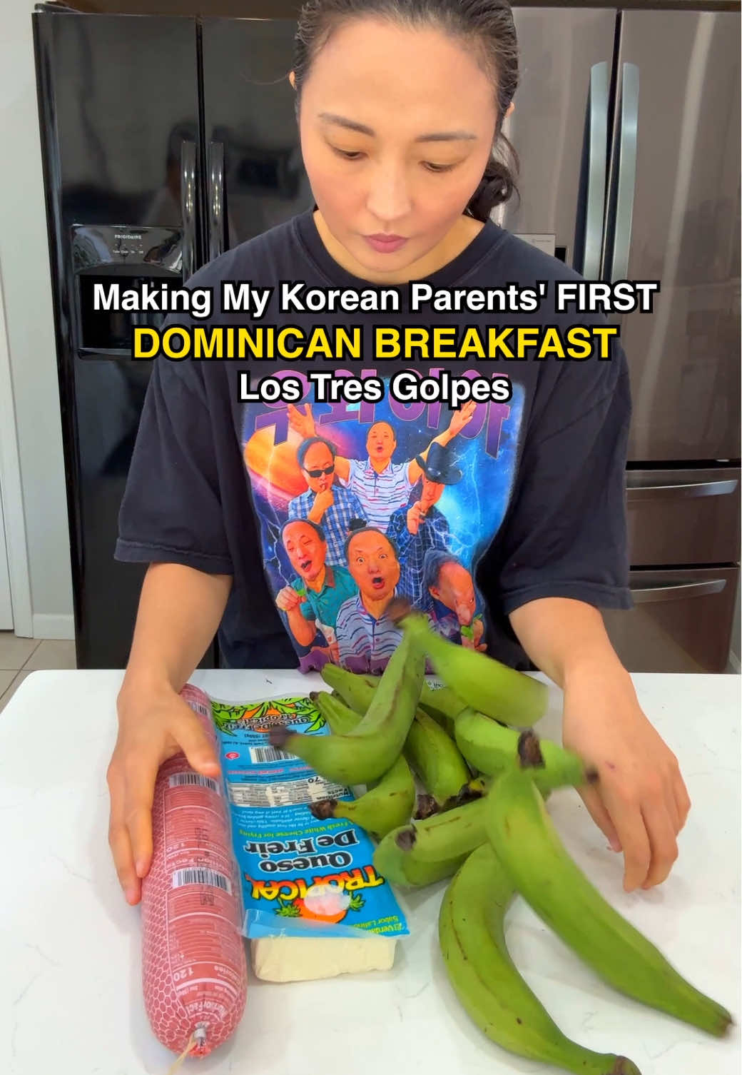 Cooking Breakfast Around the World for My Korean Parents, Episode 1 - Dominican Republic. I am making Los Tres Golpes which is the national breakfast of the Dominican Republic: Mangú (mashed plantain), Fried Salami, Fried Cheese, Fried eggs and pickled onions. My only regret is I left plantain sitting in hot water too long due to filming which darkened the color too much and that I got to eat only a couple of fried cheese due to my lactose intolerance. 😛 To all my Dominican friends from the Heights, Inwood and Covenant Church of the Heights … you know who you are and I am so thankful to have you in my life. I love you like my own brothers and sisters. And I love being part of the community! #dominicanfood #dominican #lostresgolpes #mangu #comidadominicana 