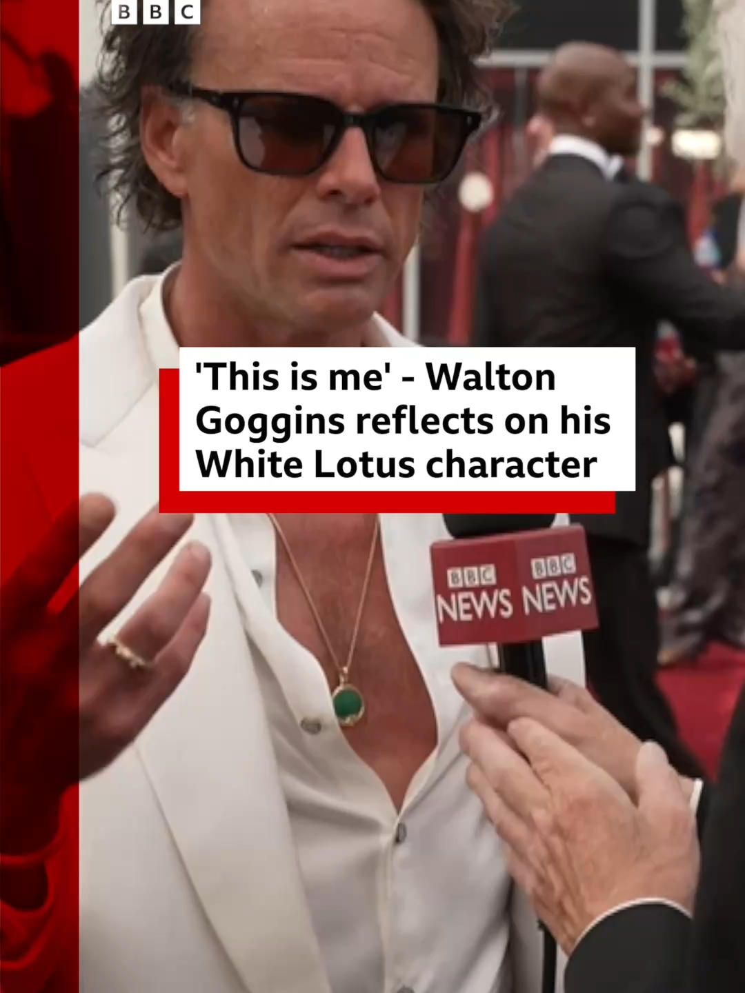 The magic of The White Lotus comes from its relatability, Walton Goggins told the BBC on the Emmy's red carpet.  #WaltonGoggins #TheWhiteLotus #Emmys #BBCNews