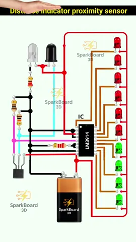 Proximity sensor | Multi level proximity sensor circuit diagram using LM3914 ic #proximitysensor #circuitdiagram #electronicsprojects #diyproject #lm3914 
