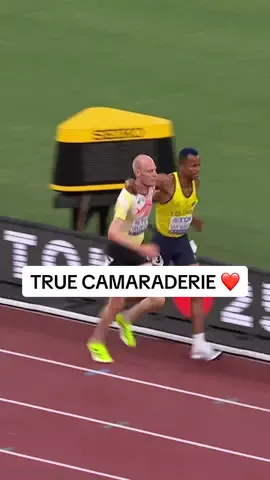 True camaraderie 🫂 Tim Van de Velde and Carlos San Martin with a heart-warming moment in the 3000m steeplechase heats ❤️ #WorldAthleticsChamps #FairPlay #sportsmanship #Running #sports