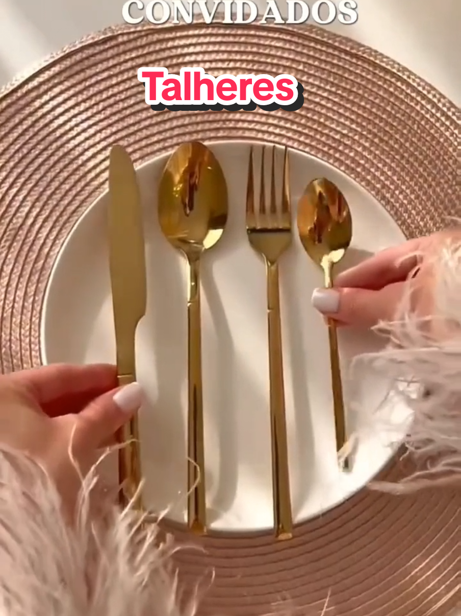 Kit 18 Talheres Ouro De Aço Inox Garfo Ou Colher Ou Faca, 6 Peças Faca + 6 Peças Garfo + 6 Peças Colher por R$39,89 - R$65,99.  - 🔎 ID Talheres = AGH-ZUZ-FCG - - - - #elegancia #talheres #cozinha #viraltiktok #fyp @Carol_kaka | Afiliada shopee 