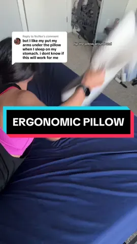 Replying to @NuiNui this pillow is made for stomach sleepers too! You can wrap your arms around the pillow, put them under the under the pillow if it’s too low, or flip the pillow around and sleep on the lower side if it’s too high. The pillow provides support for your neck and head which helps align your spine and can help with neck pain, shoulder pain, upper back pain, and lower back pain. #pillow #ergonomicpillow #stomachsleeper #neckpain #backpain