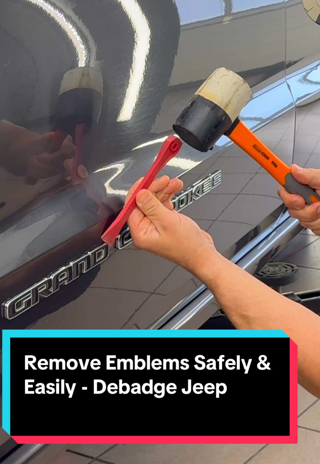 Remove Emblems Safely & Easily - Debadge Jeep Want to remove emblems without damaging your paint? 💡 In this step-by-step tutorial, we show how to safely debadge the front door emblems on a Jeep Grand Cherokee using a simple, tool-free method. No hammer, no risk — just smart technique and clean results. ✅ What you need: • Fishing line (strong and thin) • Rubber eraser wheel or rubber disc • Plastic pry tool or screwdriver with protection • Light polish paste and microfiber cloth 🛠️ Key steps: • Slide the fishing line behind the emblem • Move up and down like a saw to cut the adhesive • Gently lift off the emblem • Use a rubber disc to remove leftover glue • Polish the surface and clean up for a flawless finish In this video, we also show how to relocate the emblem just for fun — placing it under the Jeep badge on the hood — but the main goal is teaching how to remove emblems cleanly with zero damage. Perfect for beginners or anyone updating their car’s look. #Wrapping #Detailing #Debadge #JeepMods #VinylWrapTutorial